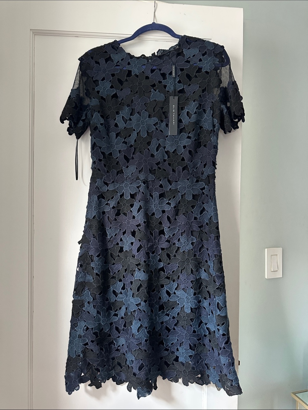 Elie Tahari Navy Blue Floral Lace Midi Dress